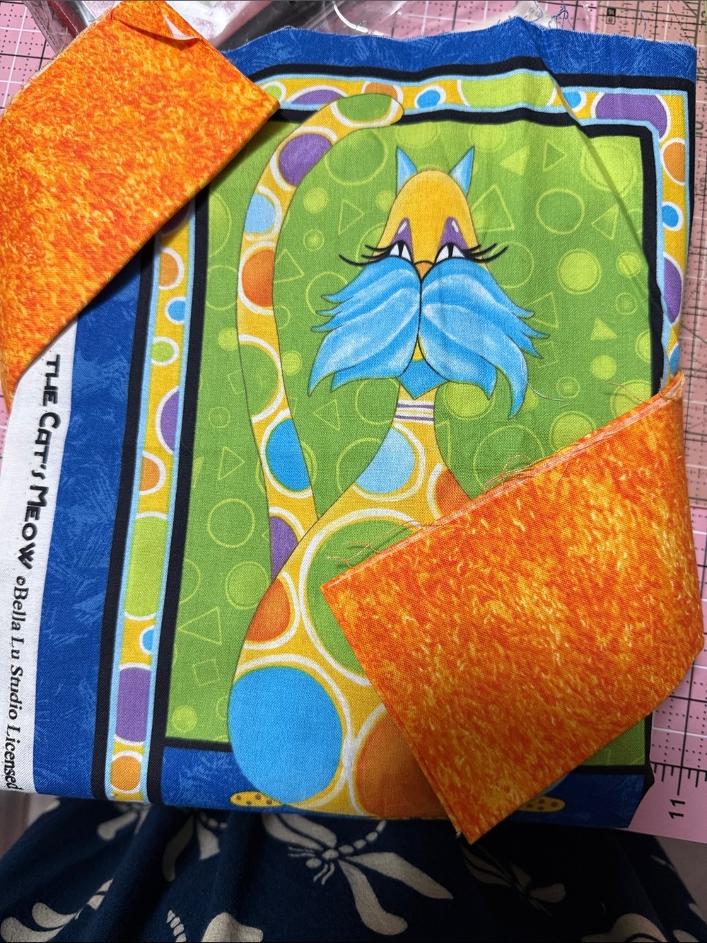 The Cat's Meow Kids Orange and Blue Character   Quilt